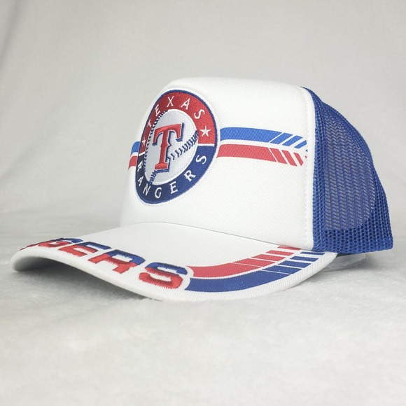 Texas Rangers Mitchell & Ness‎ MLB Trucker Hat Cap Embroidery Art White Blue New - Picture 8 of 9